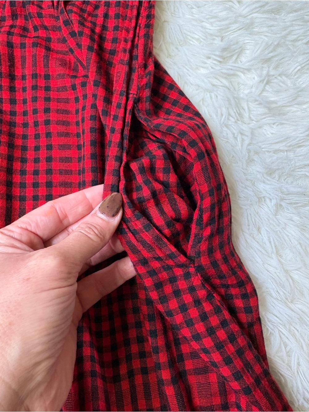 Faherty Sandia Dress Red Black Gingham Plaid Maxi Dress Boho Cottagecore - Picture 8 of 11